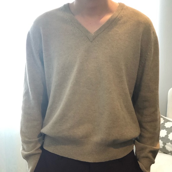CASHMERE V-NECK SWEATER (BEIGE) - Picture 1 of 5